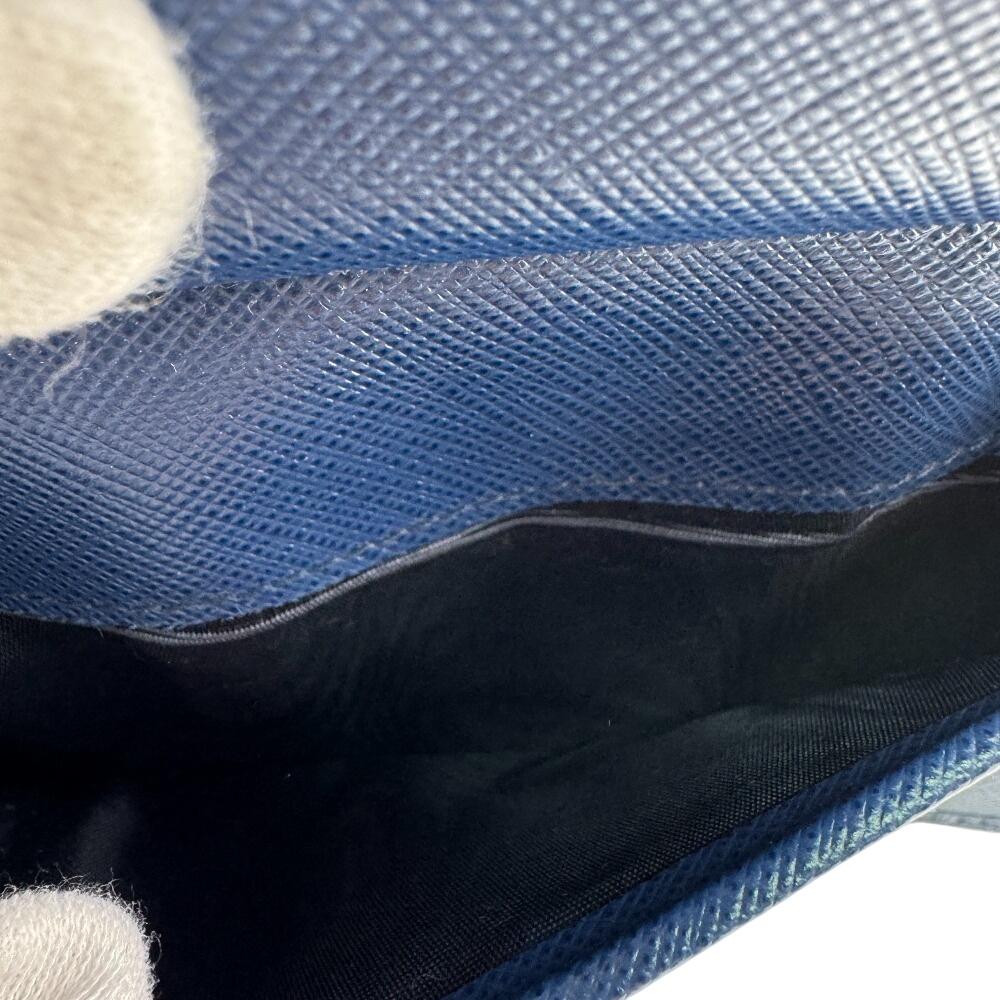 PRADA 1ML005 flap saffiano leather Bifold Wallet blue leather Women Used