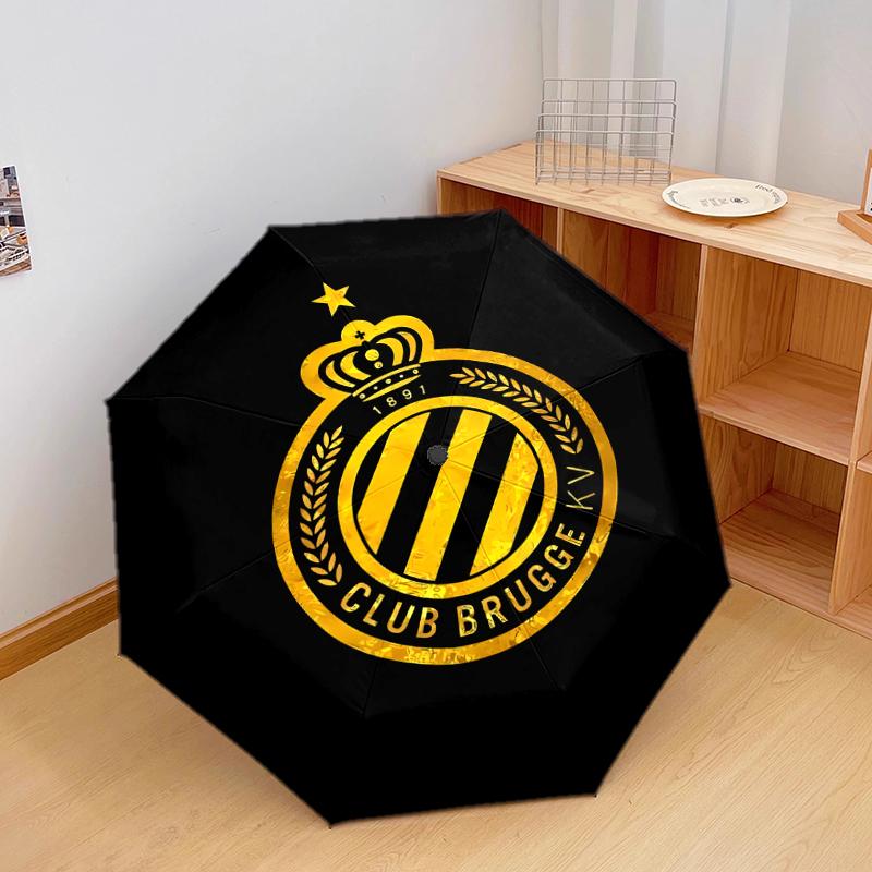 1 PC Automatic Folding Umbrella - Club Brugge K.V Pattern, Portable & Foldable Design with 8 Ribs, Christmas Birthday Gifts