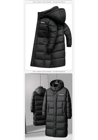 Men's Trendy Hooded Mid-Length White Duck Down Jacket - Warm Winter Outerwear for Couples.