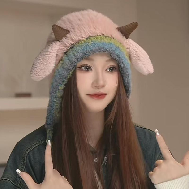 Korean Cute Plush Hat Autumn And Winter Warm Knitted Earmuffs Cold-Proof All-Match Hat
