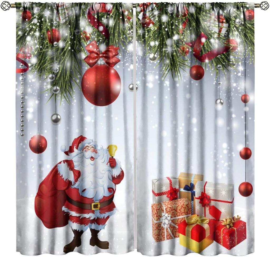 Merry Christmas Winter Snowman Curtain Xmas Tree Snowflake Holiday Curtains Bedroom Living Room Bathroom Red Polyester Sitting Window Treatment