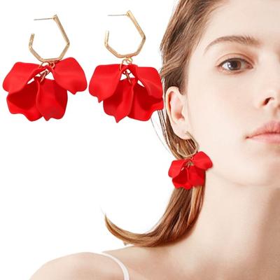 1 Pair Rose Petal Drop Earrings Long Style Exaggerated Dangle Earrings Bright Color Earrings Jewelry Accessories