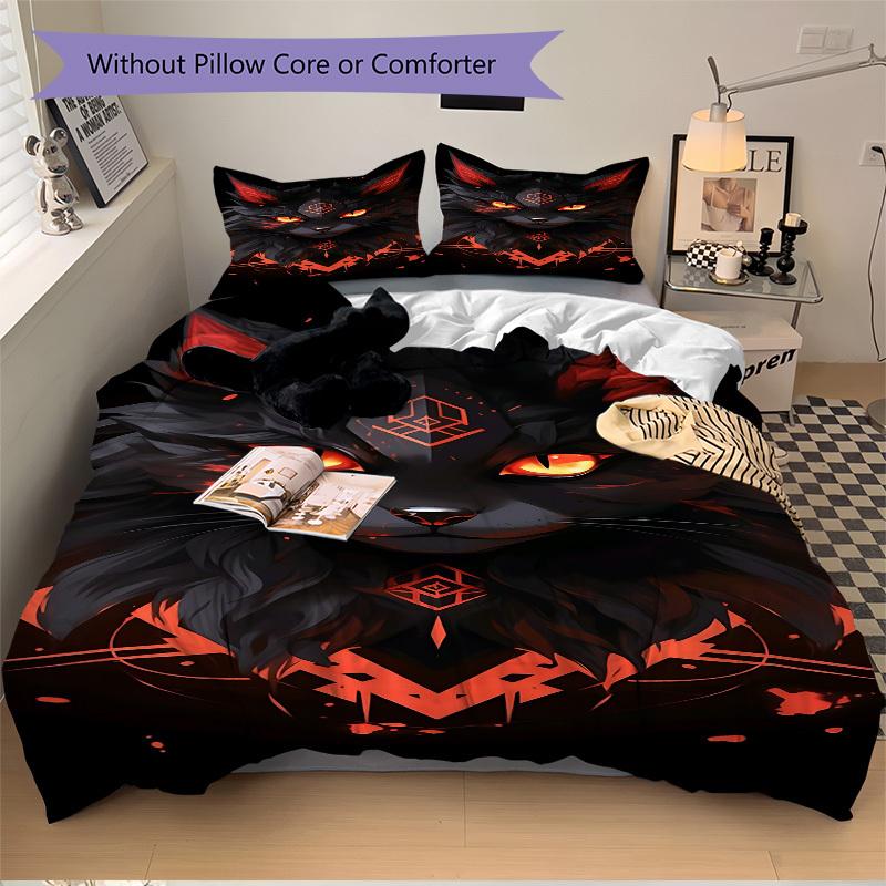 3pcs bedding set Feline Mystic Includes 1 Comforter + 2 Pillowcases, Without Pillow Inserts, Soft Comfortable,a0909095