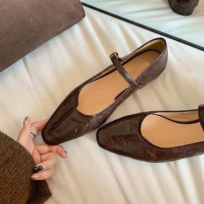 Retro Shoes Women French Style Single Shoe Women's Square Head Flat Bottomed Mary Jane Shoes Shoes for Women Zapatos De Mujer