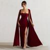 New Dress Square Neck Mopping Floor Long Sleeve High Split End Solid Color Sexy Dress