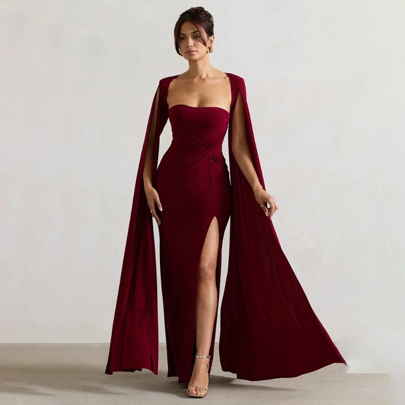 New Dress Square Neck Mopping Floor Long Sleeve High Split End Solid Color Sexy Dress