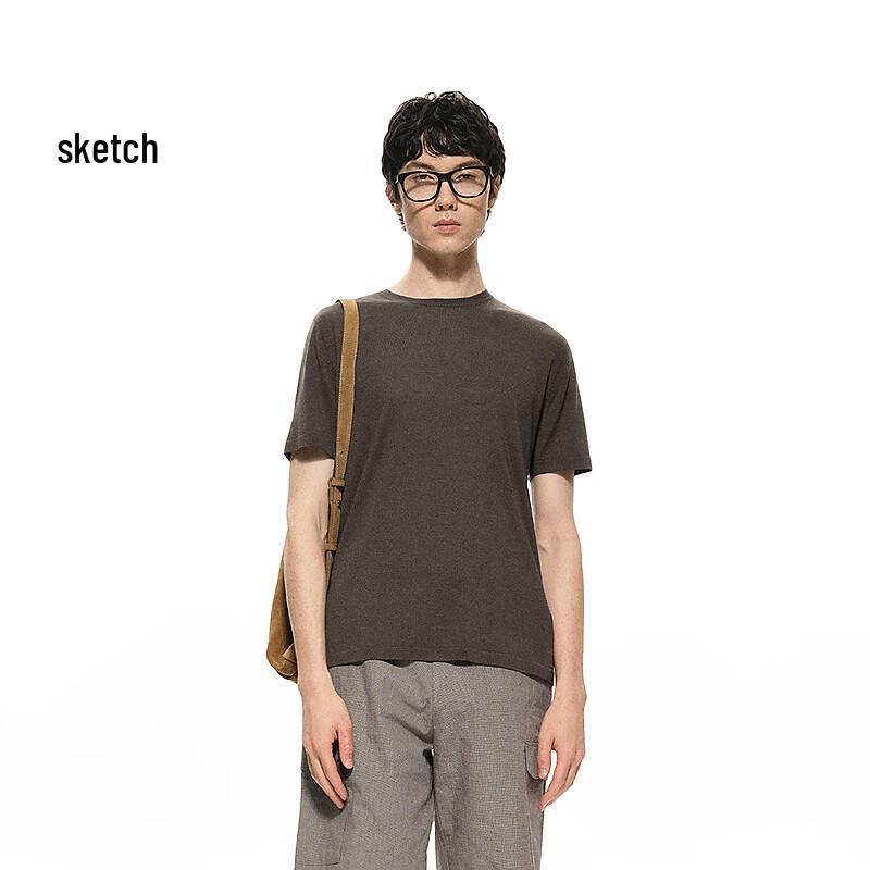 

CROQUIS Мужская 2025 Лето Однотонная Футболка с коротким рукавом из тутового шелка, облегающего кроя S