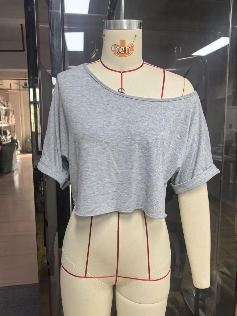 Haut T-shirt Casual Court Décolleté Bardot pour Femme Style Européen & Américain