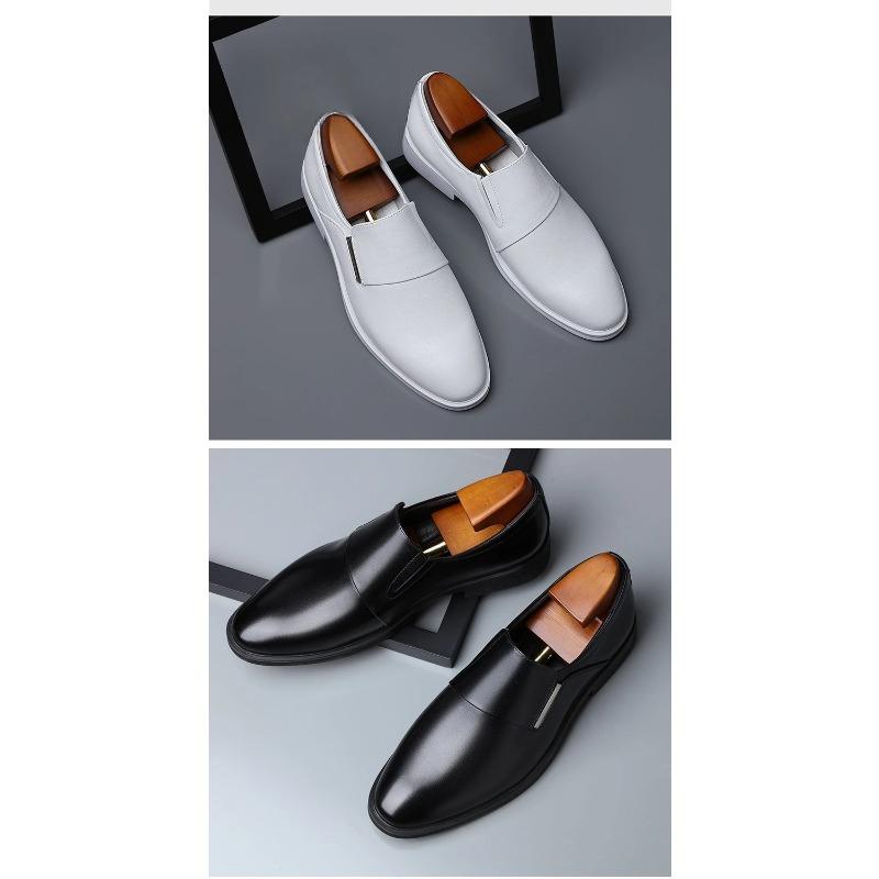 Men's Elevating Dress Shoes British Style Pointed Toe Cowhide Leather Soft White Formal Business Footwear