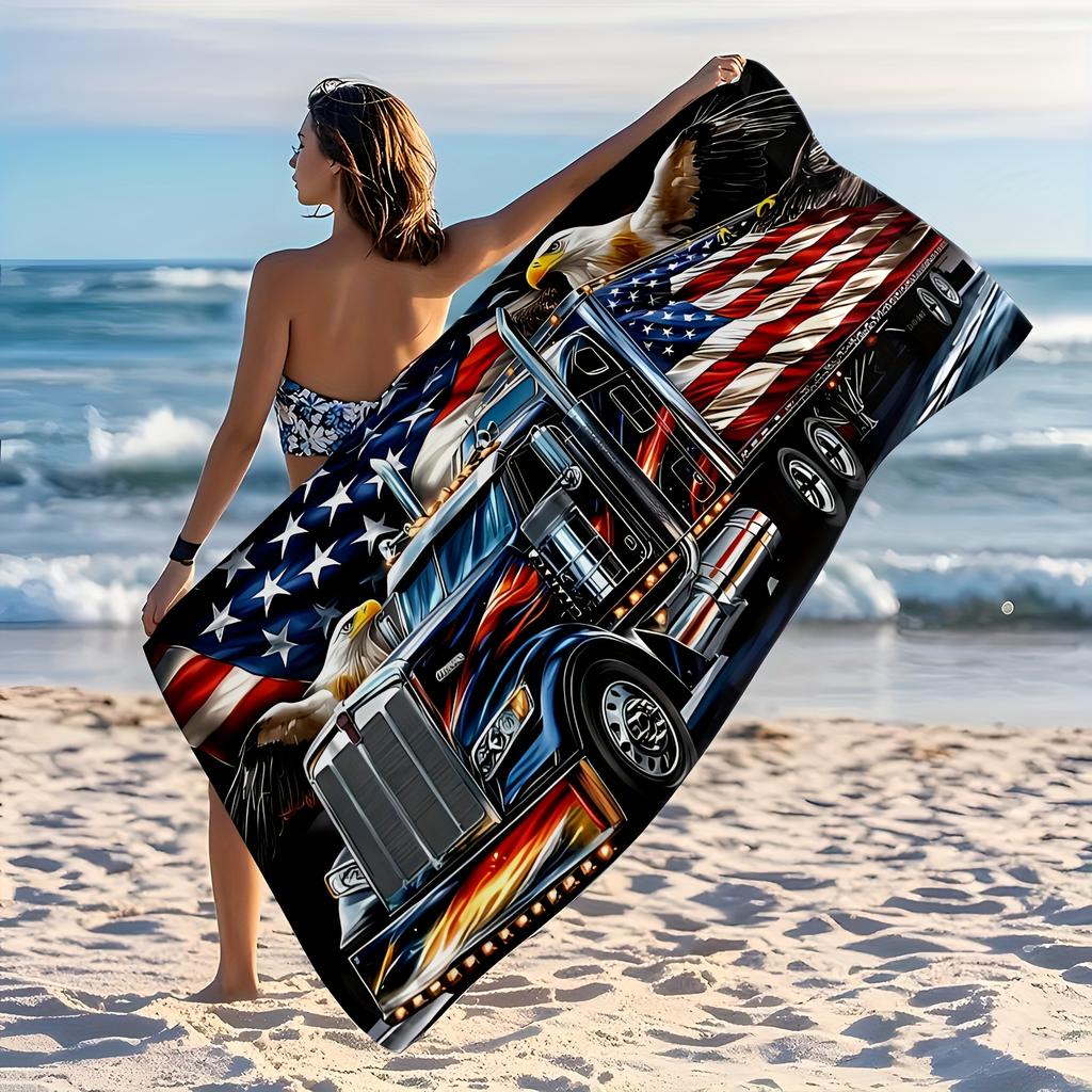 1pz Asciugamano da Viaggio 4 Luglio, Poliestere Resistente Tessuto ad Asciugatura Rapida, Leggero per Spiaggia & Campeggio, Unisex, Perfetto come Telo da Spiaggia