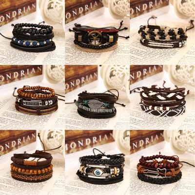 Vintage Multilayer Leather Knit Beaded Bracelet Personality Men's Bracelet Party Gift