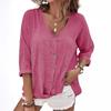 Women's V-Neck Seven Sleeve Loose Fit Shirt Multiple Colors