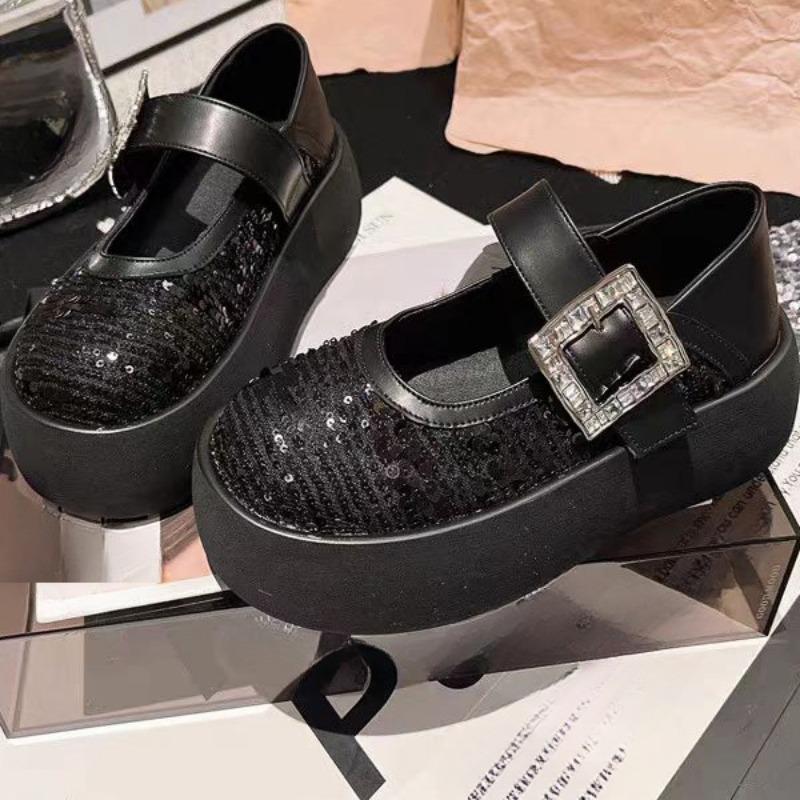 Fashion Summer New Flat Shoes Women Fashion Round Head Sequin Cloth Waterproof Table Anti-slip Wear-resistant Heel Shoes