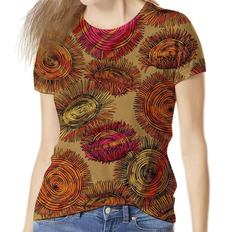 Summer Round Neck Botanical Pattern 3D Print Top Fashionable Casual Short Sleeved Women's T-shirts