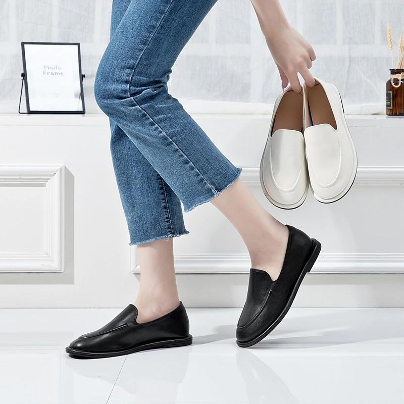Women's Mary Janes Round Toe Loafers Spring Autumn 2025 New Genuine Leather Woman Shoes Soft Soles Slip-on Ladies Walking Flats