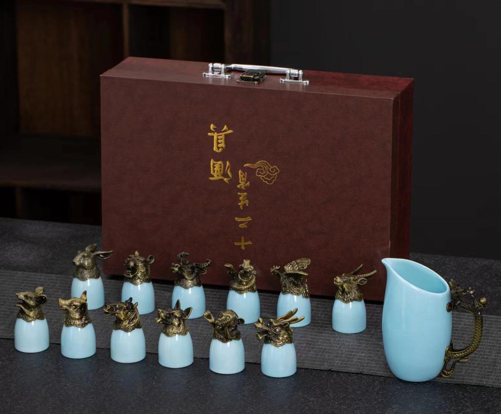 Chinese Zodiac High-end Ceramic Wine Set White Wine Cup Divider Gift Box Home Bar Set Accessories