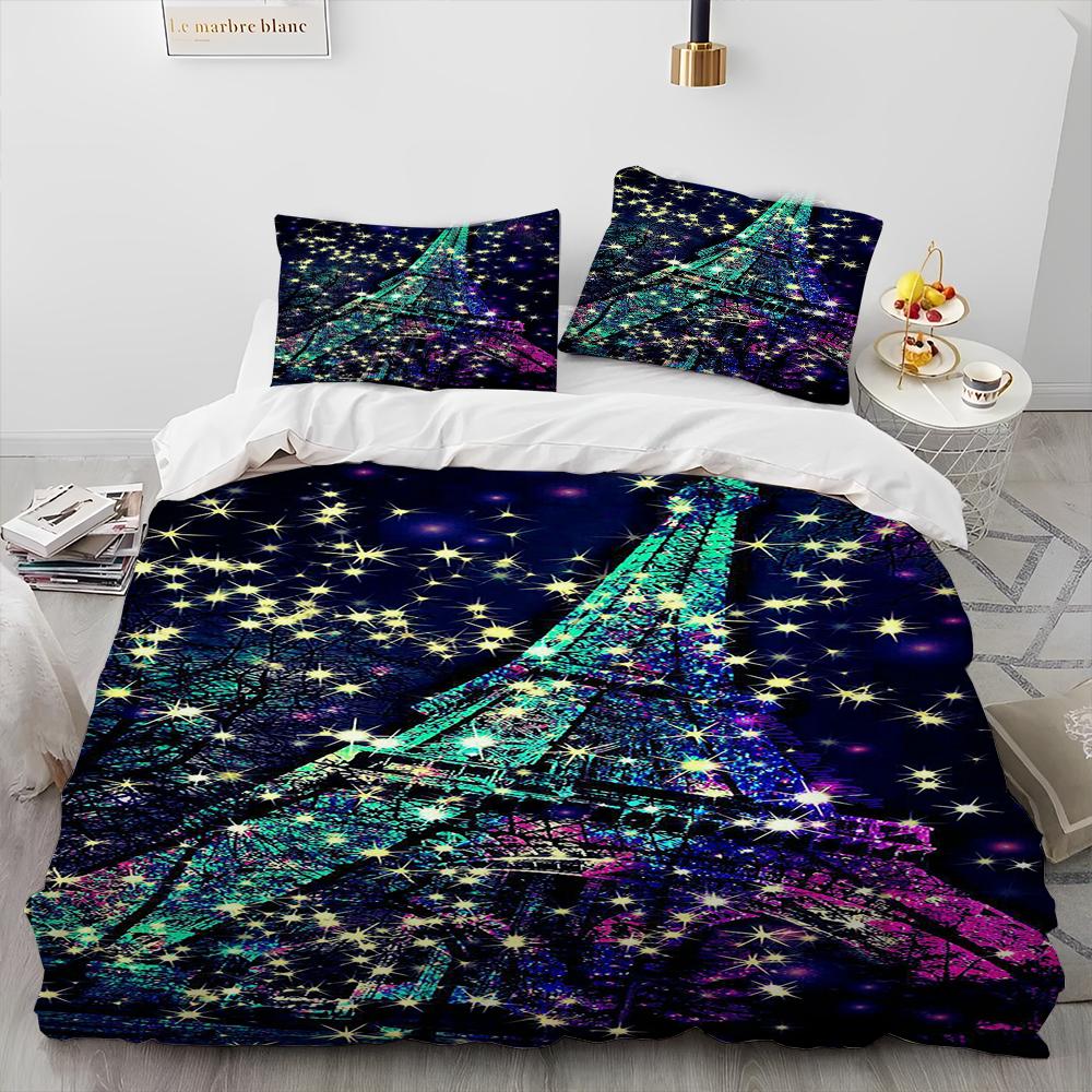 France Paris Eiffel Tower Romantic Comforter Bedding Set,Duvet Cover Bed Set Quilt Cover Pillowcase,King Queen Size Bedding Set