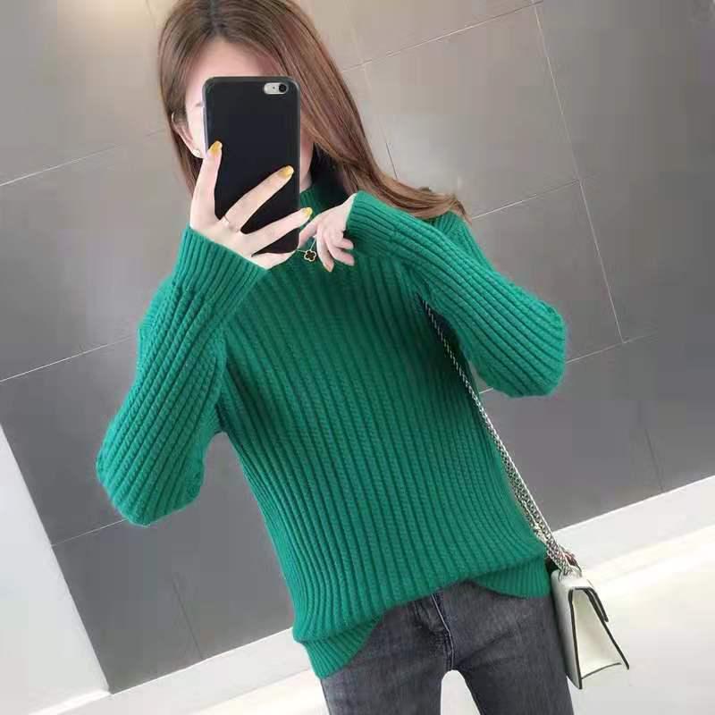 Pofulove Women Half Turtleneck Thickened Warm Pullover Sweater Long Sleeve Office Short Sweatshirts