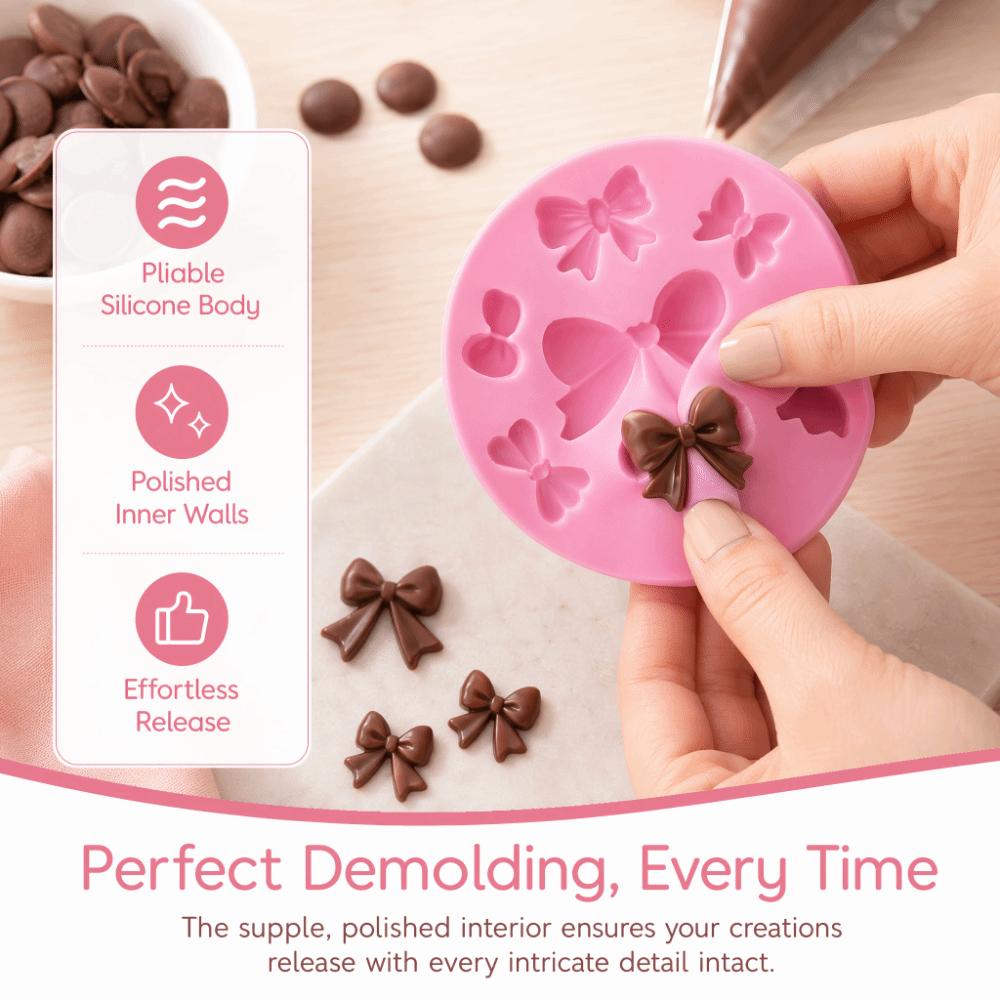 Small Bow Shape Bowknot Silicone Mold 3D Shape Candy Decoration Mold  Cupcake Candy Topper