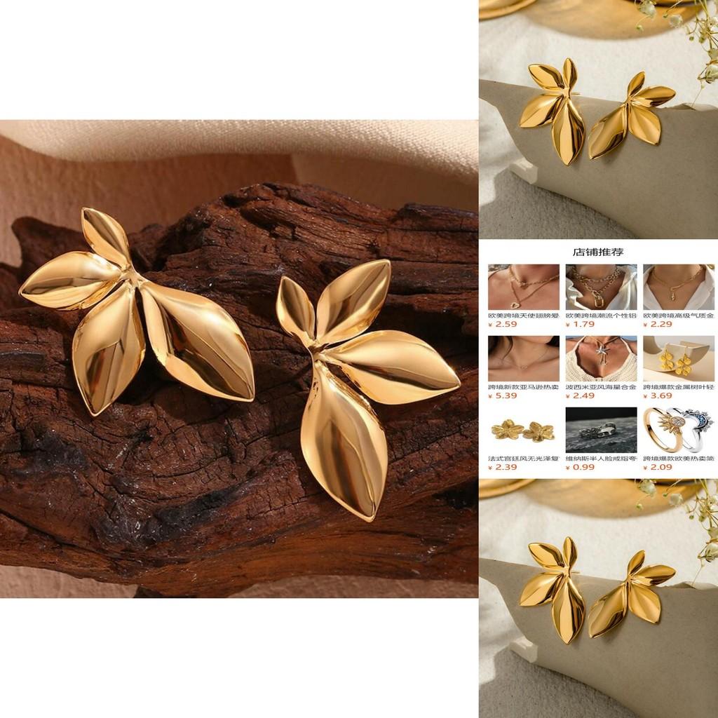 Beautifully Crafted Gold And Silver Leaf Stud Earrings For Womens Fashion