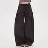 Women High Waist Pants Autumn Retro Cargo Wide Leg Pants Women's Curved Straight Floor Length Loose Casual Trouser