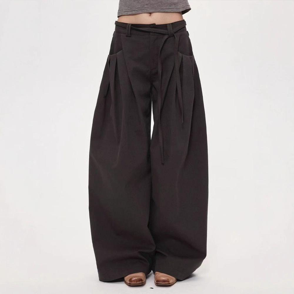 Women High Waist Pants Autumn Retro Cargo Wide Leg Pants Women's Curved Straight Floor Length Loose Casual Trouser