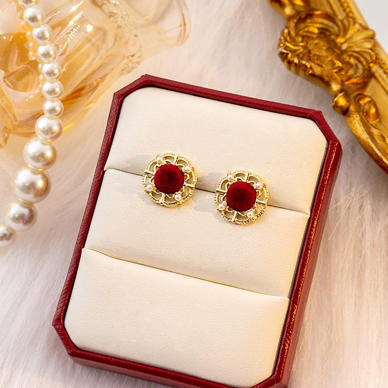 Silbernadel Herbst/Winter Rote Schleife Perle & Rose Kette Ohrringe
