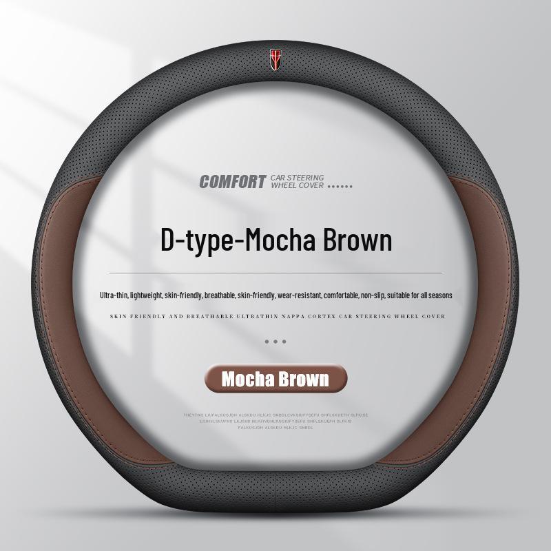 Compatible with Hongqi H5, HS5, E-QM5, HS3, H6, H9: Ultra-Thin Genuine Leather Steering Wheel Cover, Anti-Slip, All-Season.
