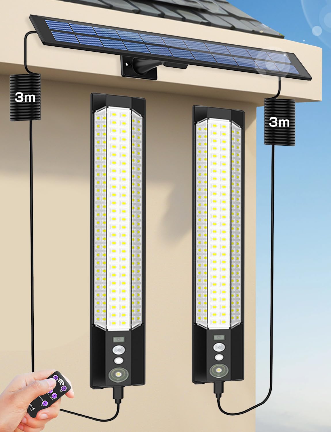 

shineshare Солнечный светильник, Раздельный тип с пультом дистанционного управления, 2 светильника, Чип 316, Датчик движения, 3 интеллектуальных режима, На солнечной энергии, Энергосберегающий,
