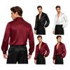 Mens Latin Ballroom Satin Bodysuit Cowl Neck Long Sleeve Button Crotch Dance Shirt for Competition Stage Performance