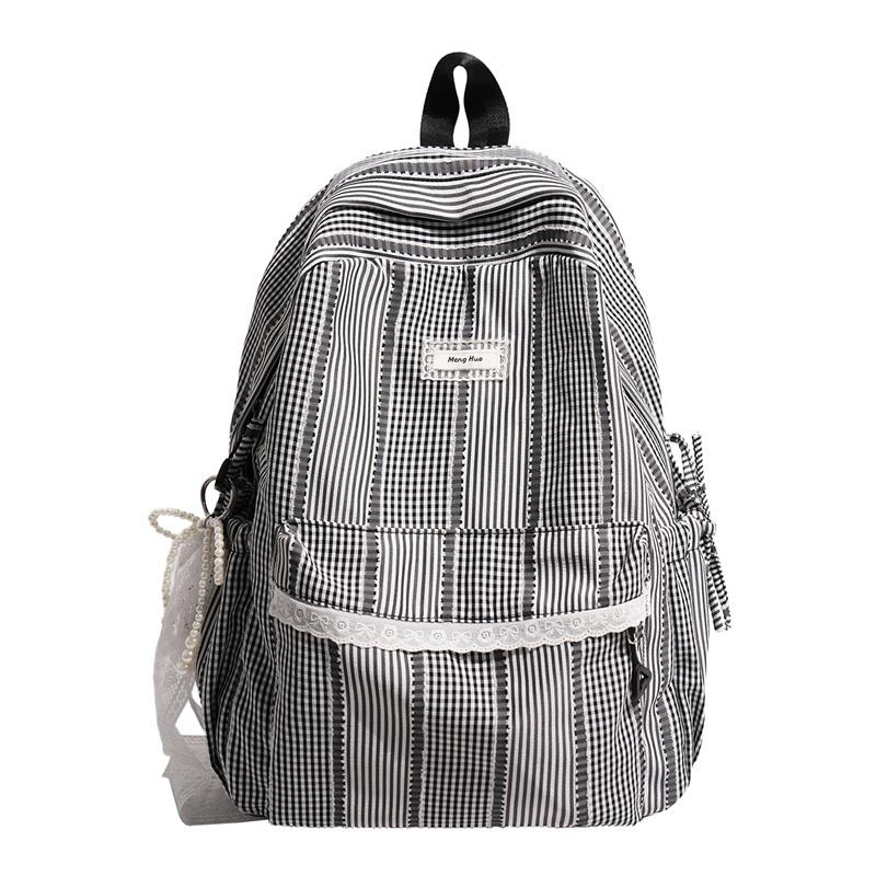 Striped Backpack, Student Schoolbag, Commuter Large-capacity Backpack Small чёрный