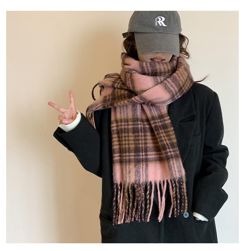 

2025 Ретро Корейский Стиль Женский Теплый Плед Шарф и Шаль Коричневый 220*44cm