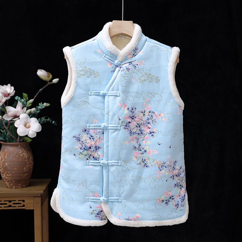 Midlife Women's Fashionable Floral Winter Vest - Cozy, Thick, Velvet-Lined Cardigan for Women Aged 60+