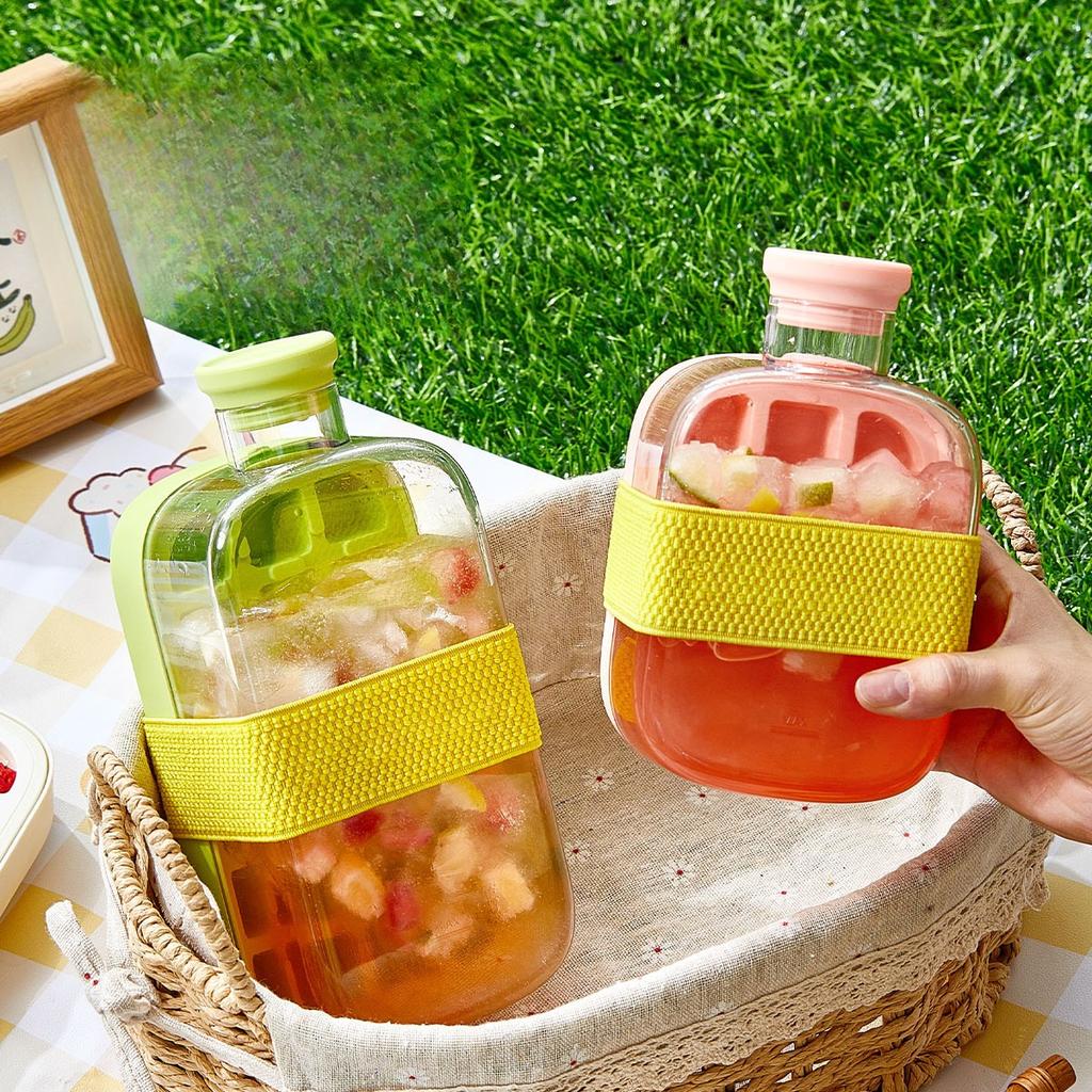 2in1 Ice Tray Water Bottle Portable Silicone Summer Ice Cube Tray With Straw Pressing Mould Ice DrinkBottle Outdoor Beverage Cup