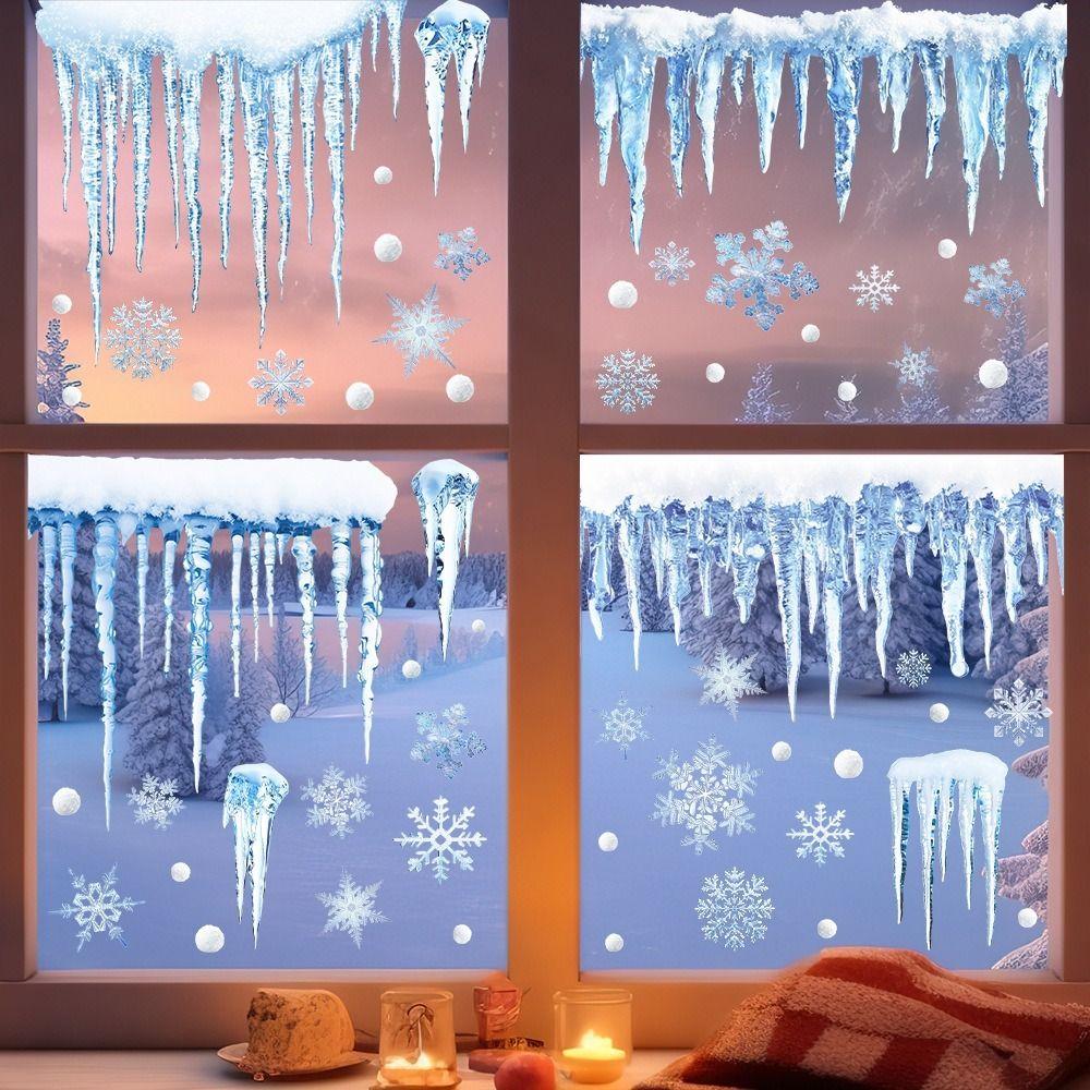 Snowflake PVC Christmas Window Stickers Reusable Whole Sheet Xmas Wall Sticker Electrostatic Christmas Window Decals Kids Room
