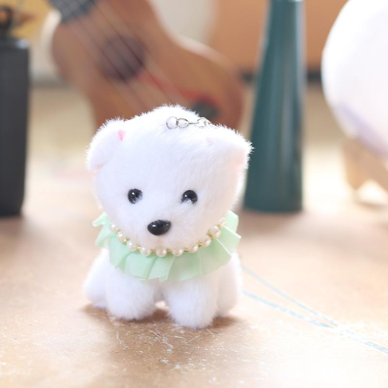 Drăguț Pomeranian catelus pandantiv jucărie de pluș păpușă perlă urs geantă agățat breloc păpușă
