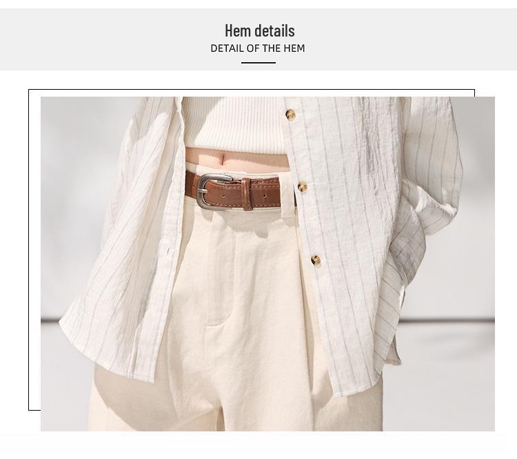 2026 Spring Women's Striped Cotton Linen Sun Protection Shirt - Loose, Long Sleeve, Mid-Length Outerwear Top