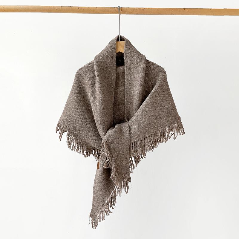 Solid color shawl containing wool thickened wool knitted scarf women's winter high-end warm and cold scarf