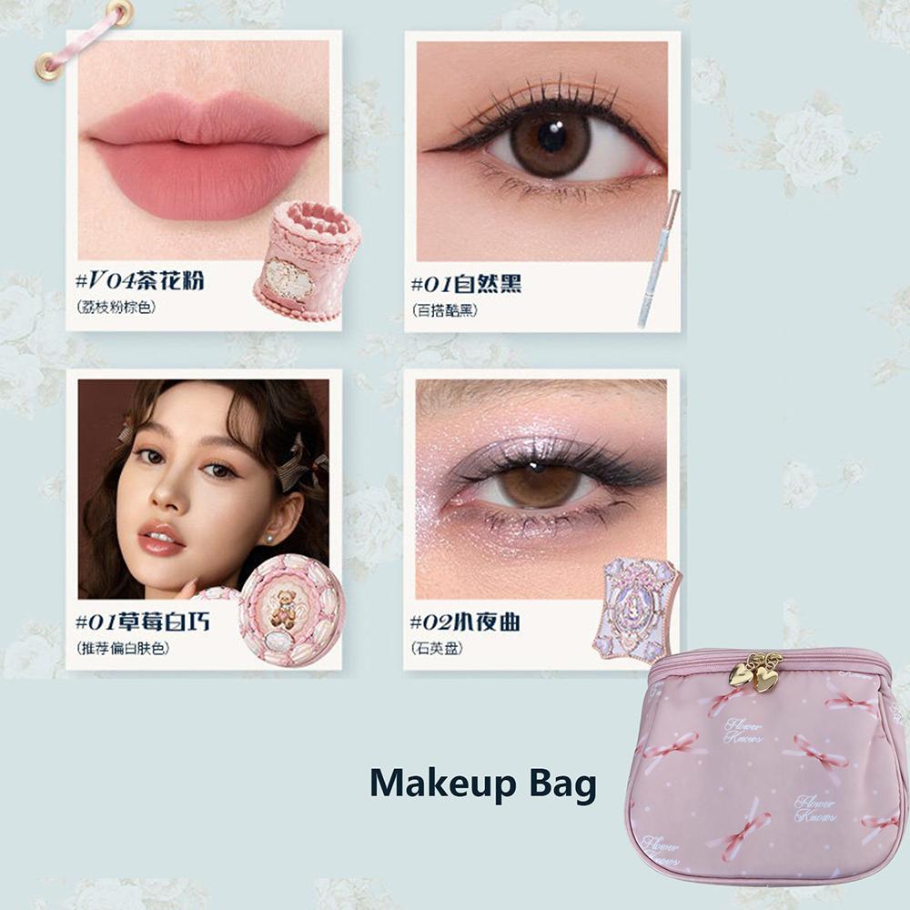 Flower Knows Makeup Gift Box Shimmer Eye Shadow Palette,Eyeliner Cupid Lipstick Full Coverage Concealer All-in-One Beauty Kit