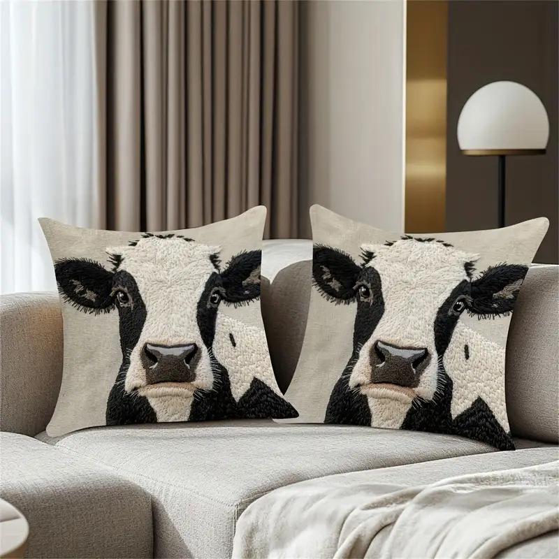 Płaska drukowana pluszowa poszewka na poduszkę w kształcie krowy i poszewka na poduszkę