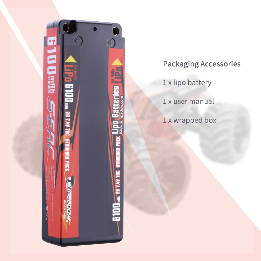 SUNPADOW S-ERC Series 6100mAh 7.4V 2S 70C LiPo Hard Case for RC Trucks, RC Truggys, RC Unmanned Helicopters, FPV Racing