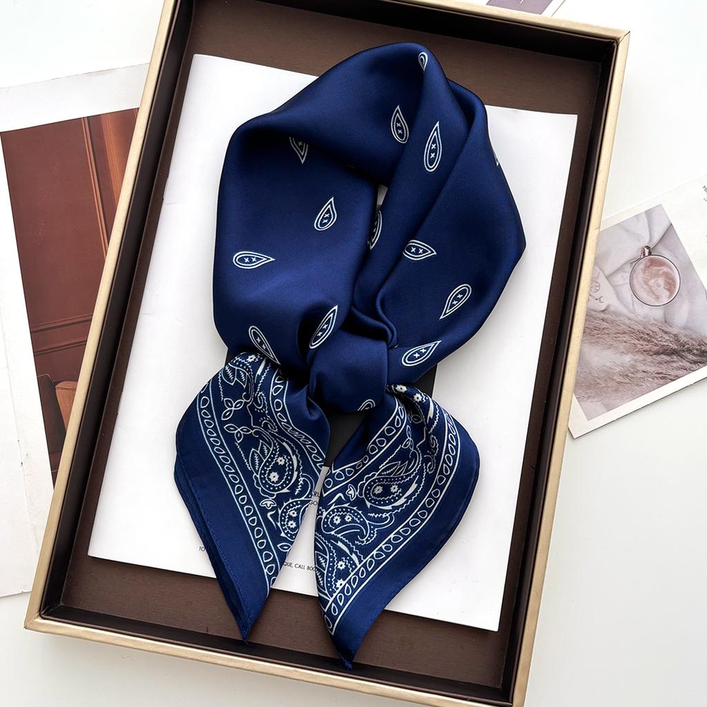 Fashion Print Women Square Scarf Silk Feeling Neckerchief Bandana Lady Spring Shawl Scarves Wrap Head Kerchief Hair Band Ties