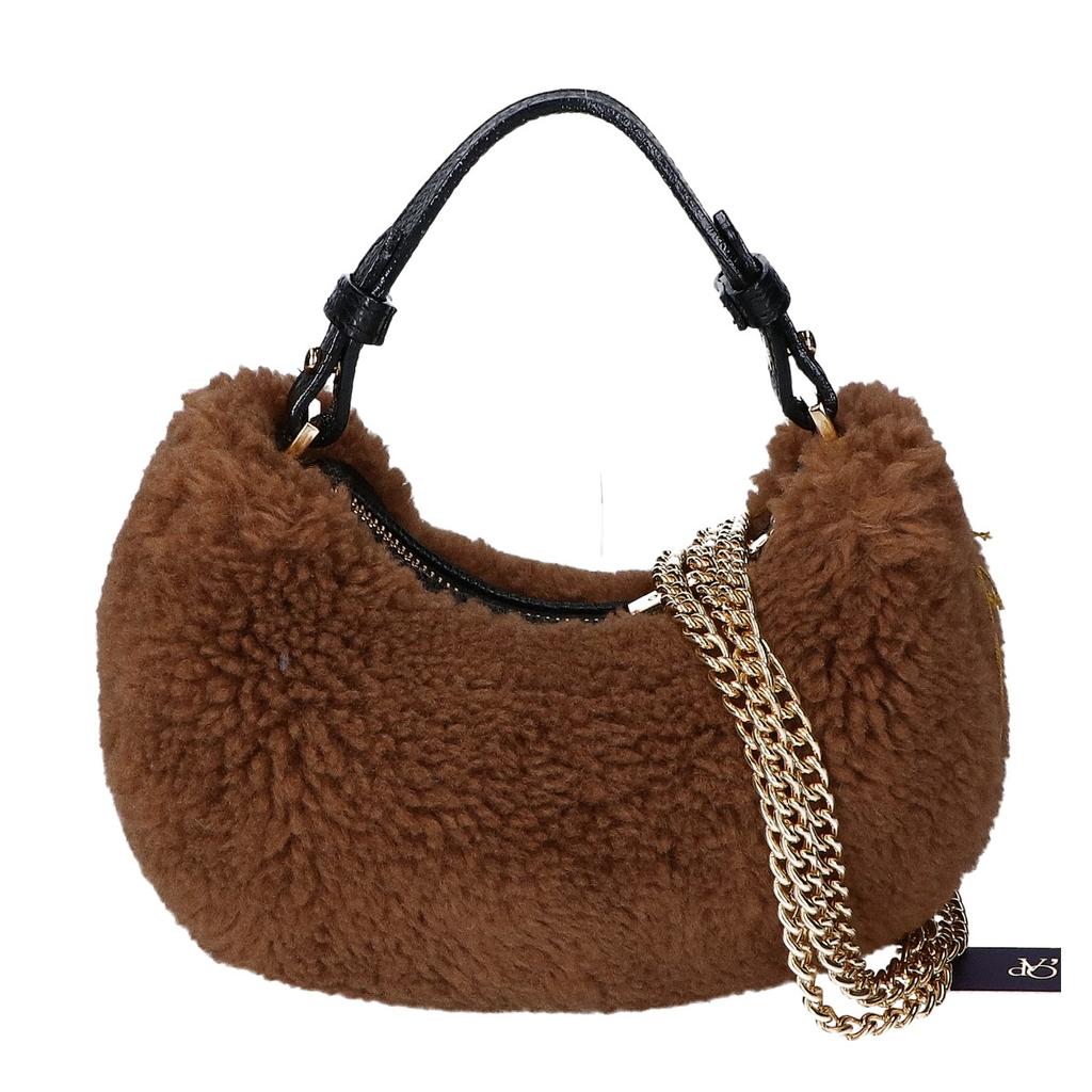 VIOLAd'ORO Brand New, Unused V-8770 Eco Fur Shoulder Bag Handbag BrownUsed