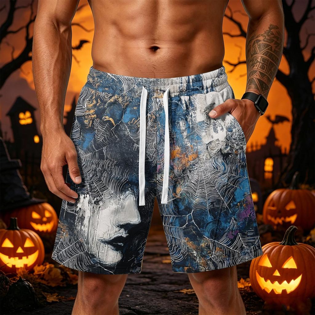 Men’s Halloween Loose Shorts with Drawstring Waist and Side Pockets for Sports and Casual Wear
