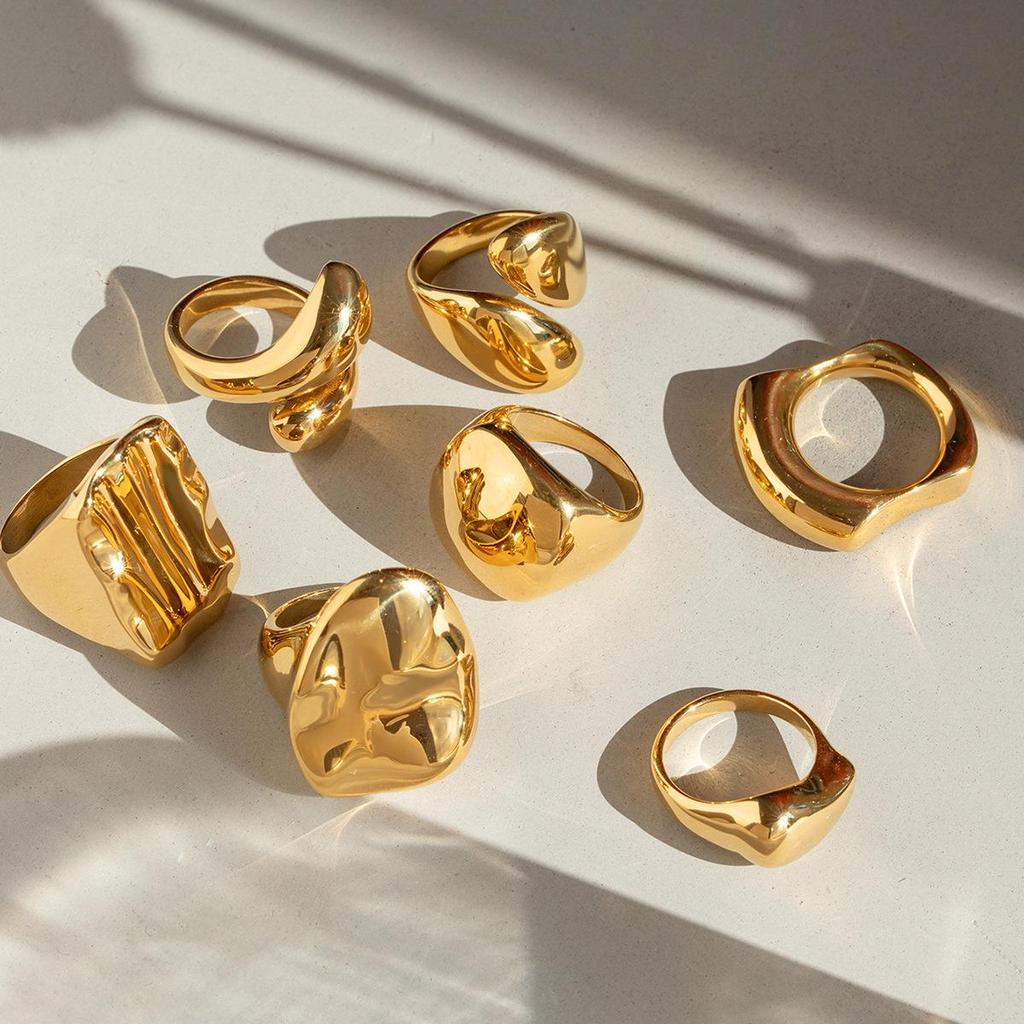 18K Gold Stainless Steel Polished Ring: European & American Fashion, High-End Non-Fading Women's Jewelry