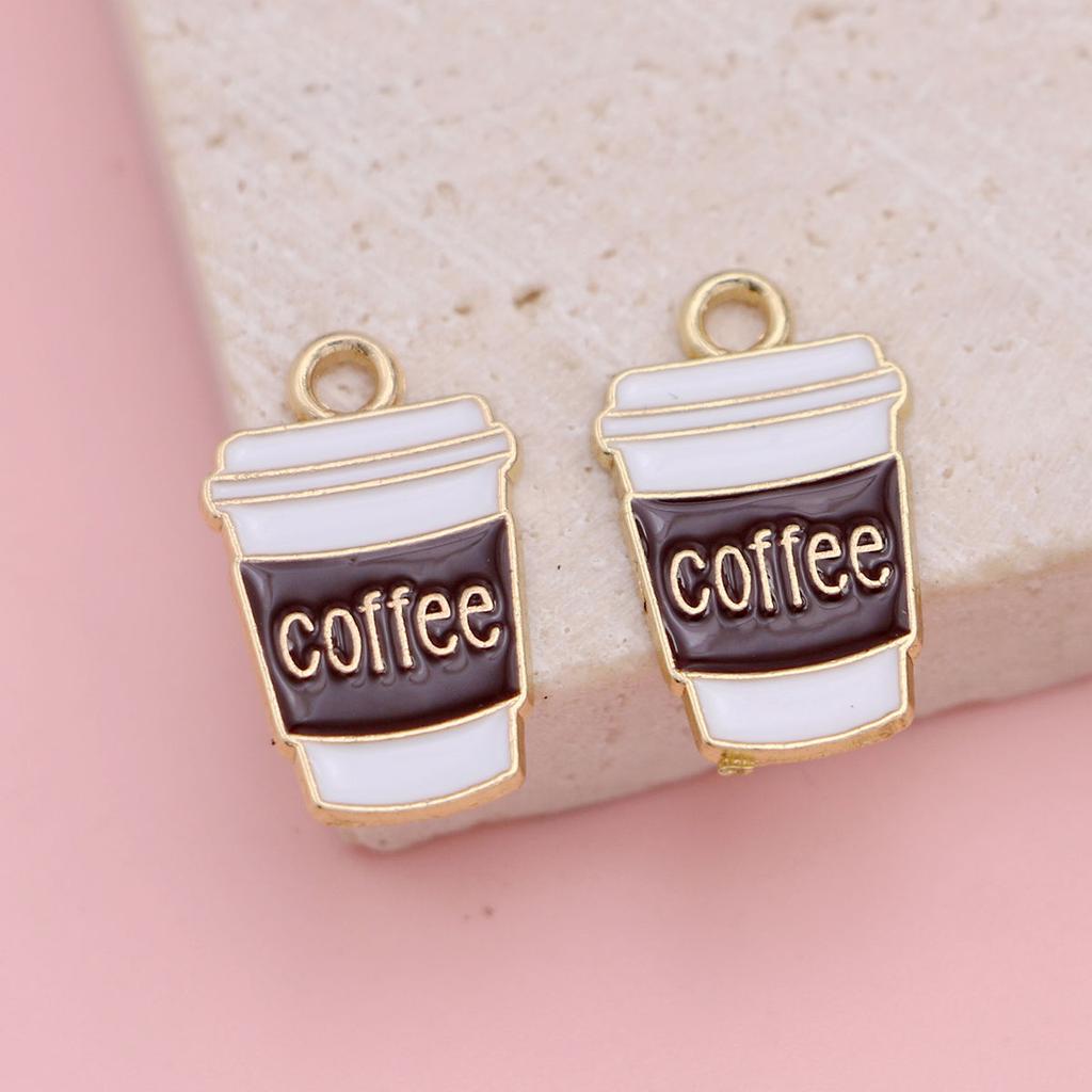 20Pcs Enamel Coffee Cup Charms Gold Plated Coffee Pendants For Making Jewelry Creative Gift