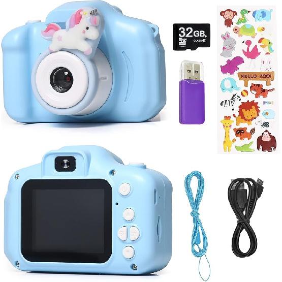 Kids Camera, Christmas Birthday Gifts for Boys Age 3-9, HD Digital Video Cameras for Toddler, Portable Toy for 3 4 5 6 7 8 Year Old Boy with 32GB SD