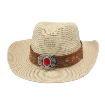 Men'S Spring And Summer Outdoor Travel Sunshade Tibetan Hat Straw Hat Women'S Seaside Vacation Upturned Edge Beach Hat Western Cowboy Hat