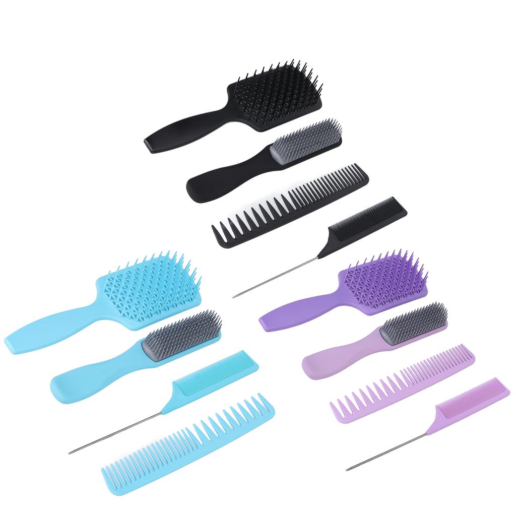 4pcs Hair Brush Set Hollow Comb Tail Comb Fine Wide Teeth Scalp Massage Hair Styling Comb Set