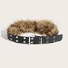 Rivet Leather Fur Belt Faux Fur Y2K Waistband Vintage Furry Waistband  Dress Decoration